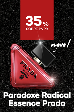 Novo perfumeParadoxe Radical Essence Parfum da marca Prada com destaque promocional de 35% sobre preço de Venda ao Público Recomendado